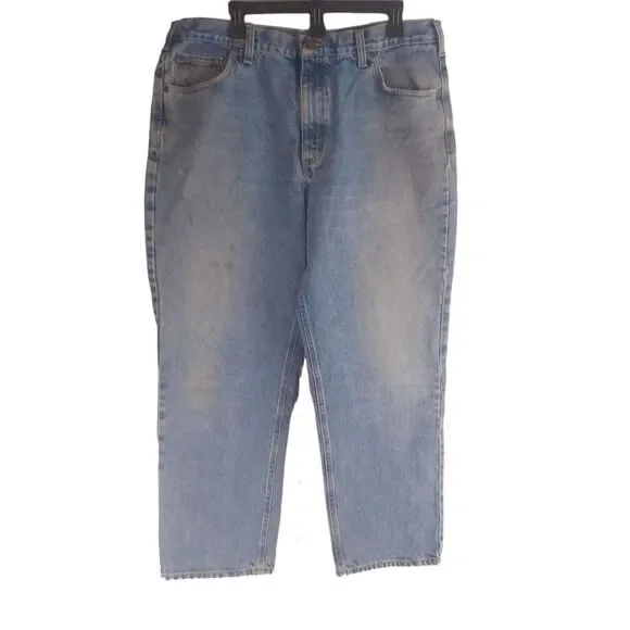 Carhartt Mens 40x30 Traditional Fit Distressed Stonewash Denim Jeans B180 STW - Picture 2 of 7